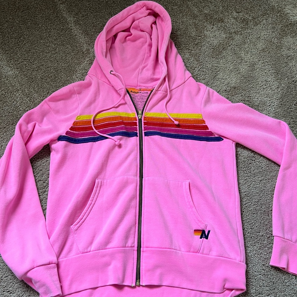 Aviator nation pink zip up hoodie size small